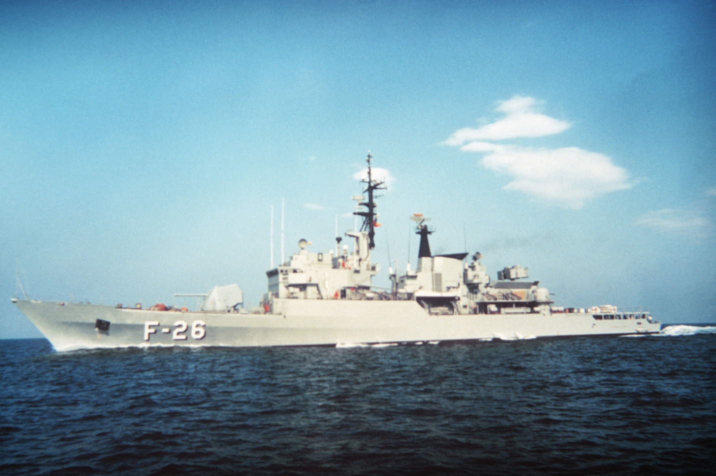 A port side view of the Venezuelan (Italian-built) Lupo class frigate ALMIRANTE JOSE DE GARCIA (F-26) underway - U.S. National Archives & DVIDS Public Domain Search